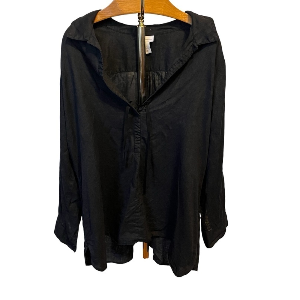 Soft Surroundings ~ Black 100% Linen Peasant Top